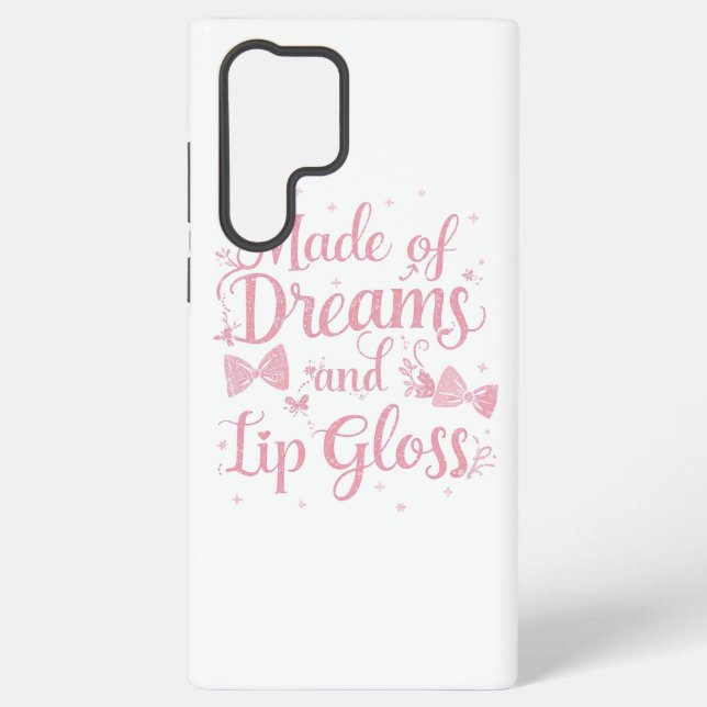 Girly Pink Bow "Dreams and Lip Gloss" Quote Samsung Galaxy Hülle (Rückseite)