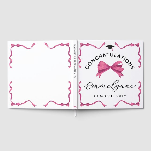 Girly Pink Bow Gratulation Graduate Gästebuch (Voll)
