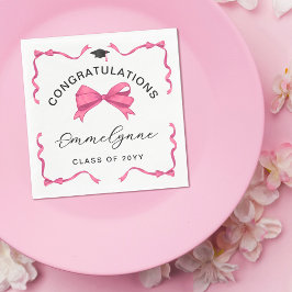 Girly Pink Bow Gratulation Graduate Serviette