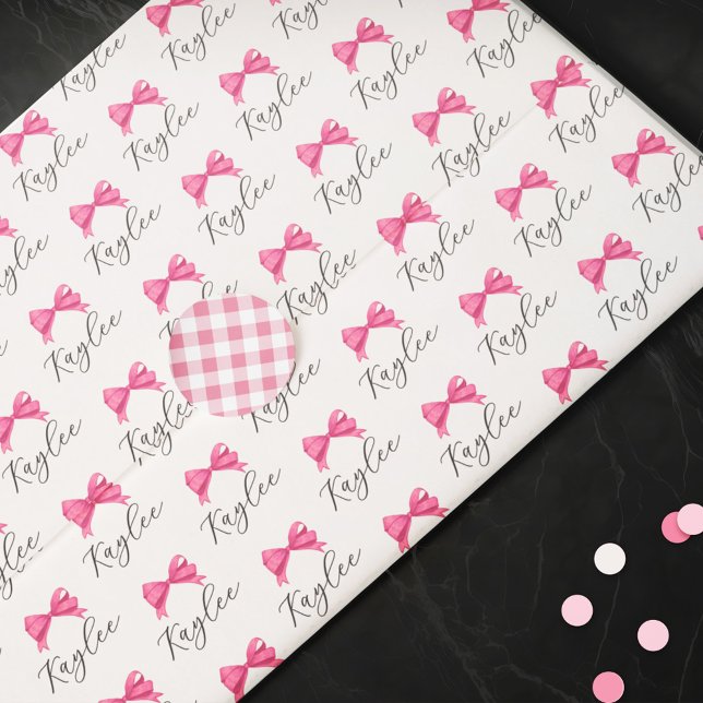 Girly Pink Bow Name in Skriptmuster Seidenpapier (Von Creator hochgeladen)