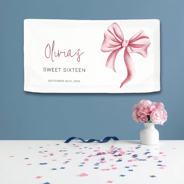 Girly Pink Bow Sweet Sixteen Birthday Party Banner (Von Creator hochgeladen)