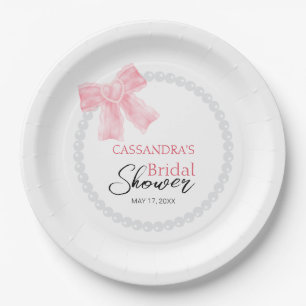 Girly Pink Bow White Circle Pearl Brautparty Pappteller