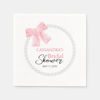 Girly Pink Bow White Circle Pearl Brautparty Serviette