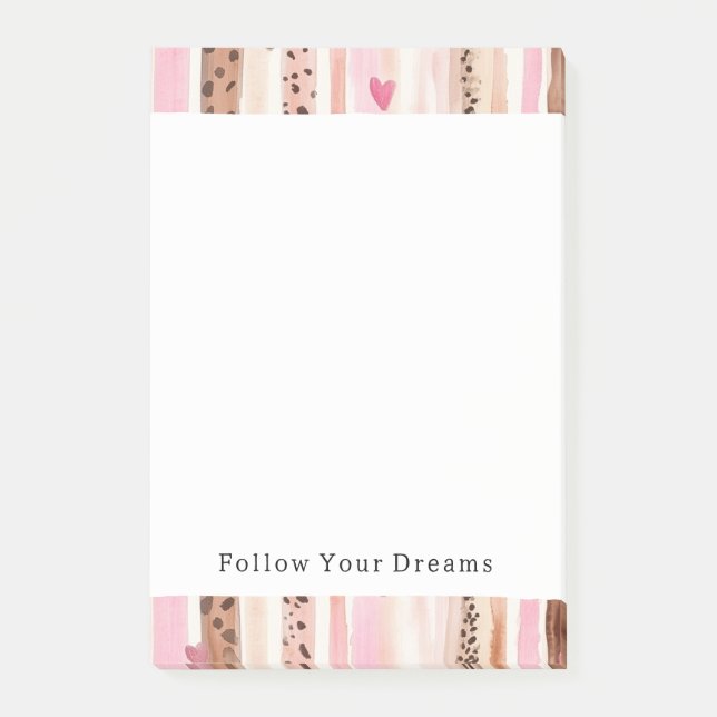 Girly Pink Brown Leopard Druckerhitze Streifen Post-it Klebezettel (Vorderseite)