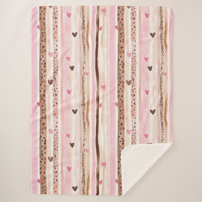 Girly Pink Brown Leopard Druckerhitze Streifen Sherpadecke (Vorderseite)