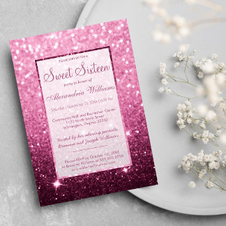 Girly pink burgundy Imitate Glitzer bokeh Sweet 16 Einladung