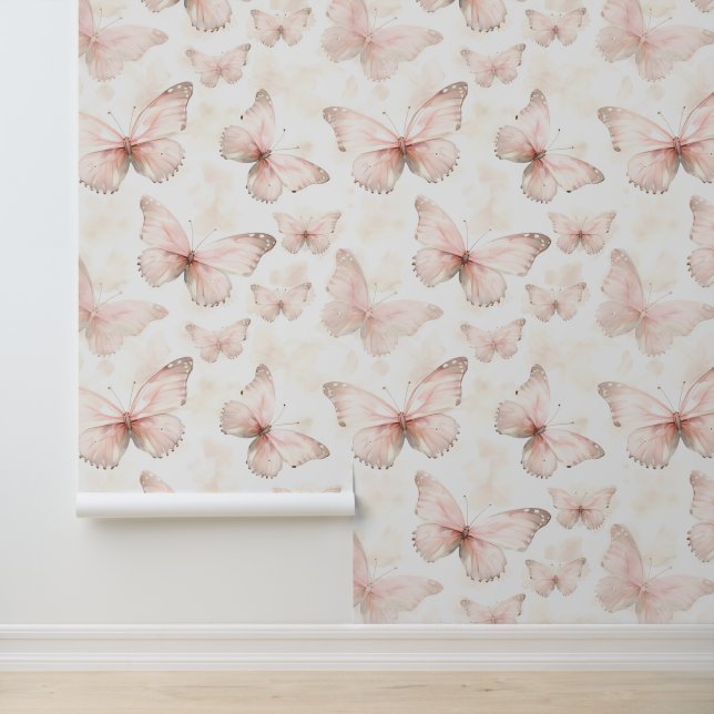 Girly Pink Butterflies Tapete (Anwendung)