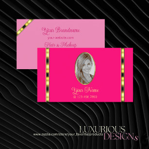 Girly Pink Chic mit Foto Gold Dekoration Beruflich Visitenkarte