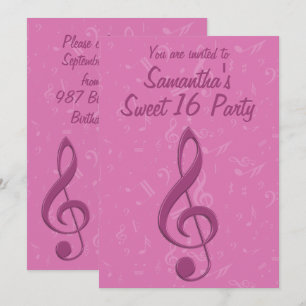 Girly Pink Clef und Musical Notes Geburtstagsparty Einladung