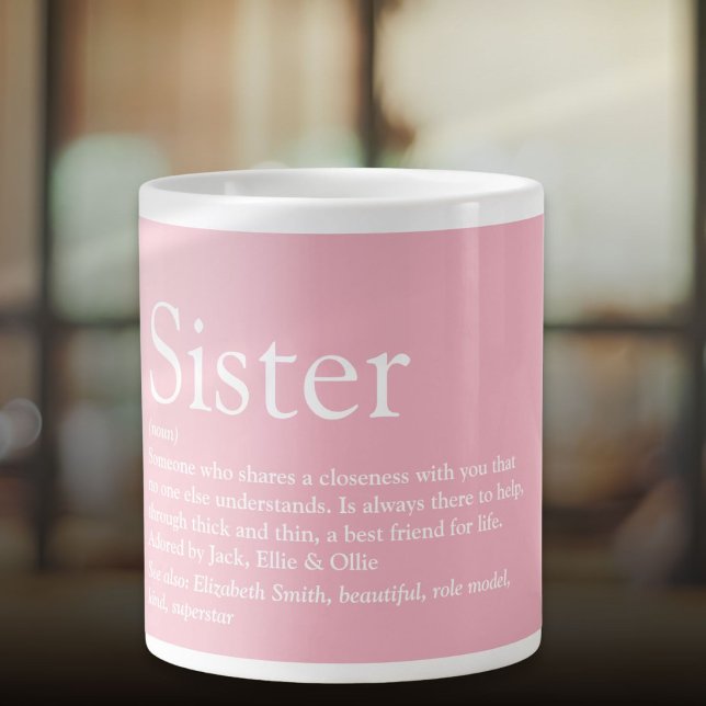 Girly Pink Cool Fun Beste je Schwester Definition Jumbo-Tasse (Girly Pink Cool Fun Best Ever Sister Definition Giant Coffee Mug)