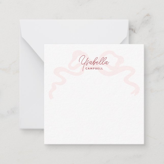 Girly Pink Coquette Bow Calligraphy Mitteilungskarte (Vorderseite)
