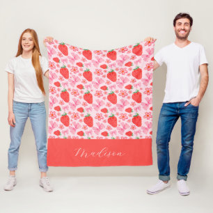 Girly Pink Coquette Bow Strawberry Individuelle Na Fleecedecke
