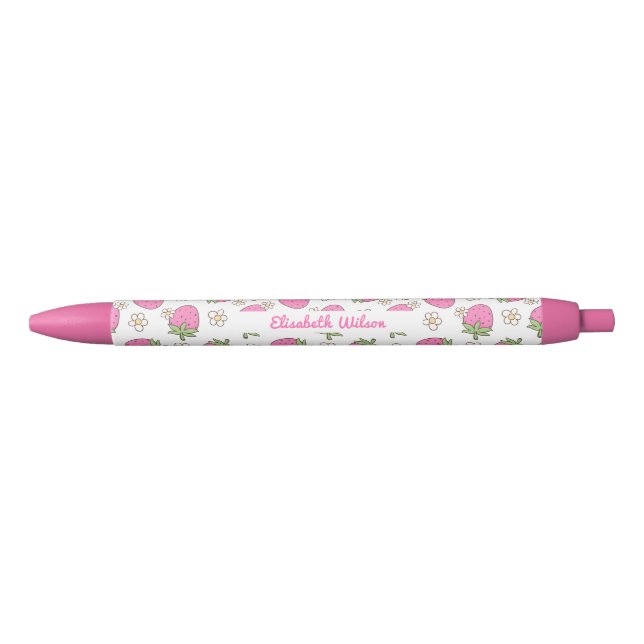 Girly Pink Coquette Strawberry Blume Name Kugelschreiber (Vorderseite)