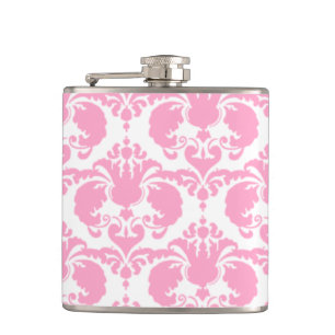 Girly Pink Damask Flachmann