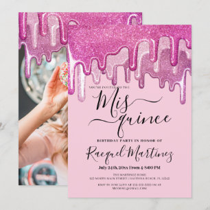 Girly Pink Dick Glitzer Tropfens Foto Mis Quince Einladung