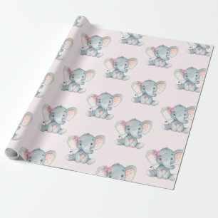 Girly Pink Elephant Baby Girl Dusche 1. Geburtstag Geschenkpapier