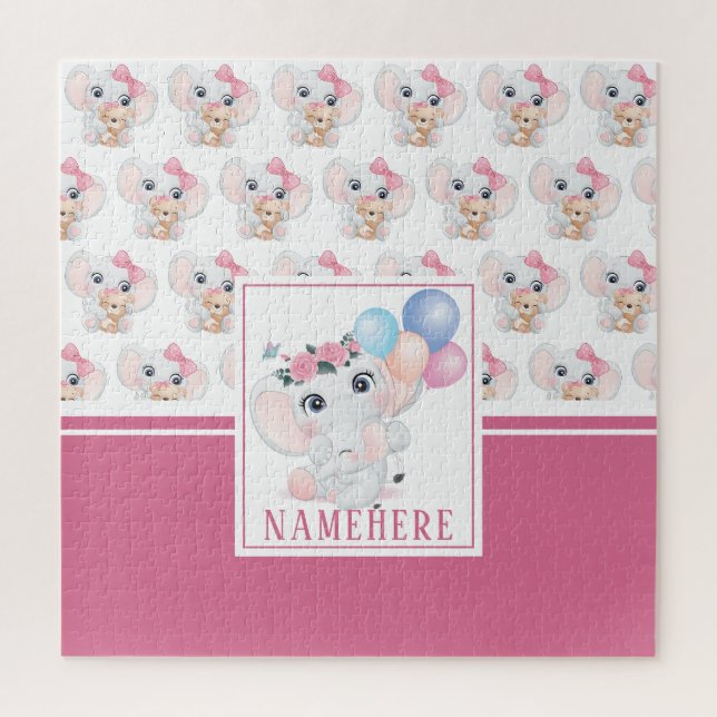 Girly Pink Elephant mit Bow und Balloon Muster (Vertikal)