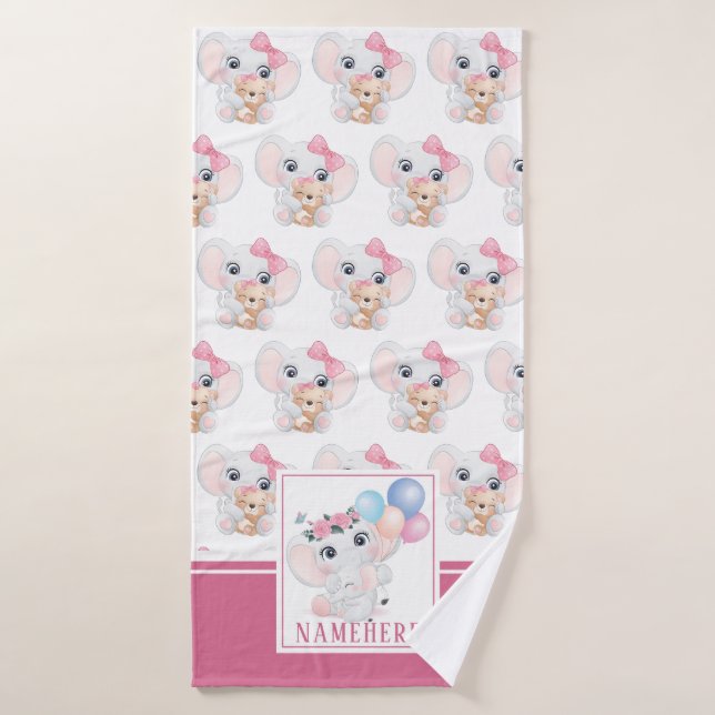 Girly Pink Elephant mit Bow und Balloon Muster Badehandtuch (Badehandtuch)