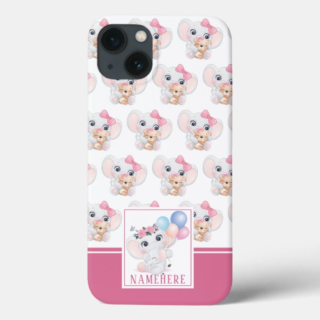 Girly Pink Elephant mit Bow und Balloon Muster Case-Mate iPhone Hülle (Rückseite)