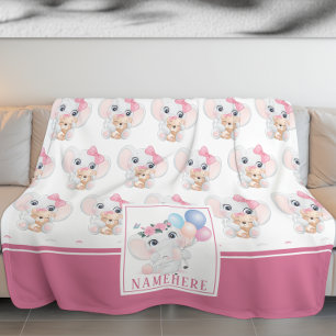 Girly Pink Elephant mit Bow und Balloon Muster Fleecedecke