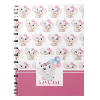 Girly Pink Elephant mit Bow und Balloon Muster Notizblock