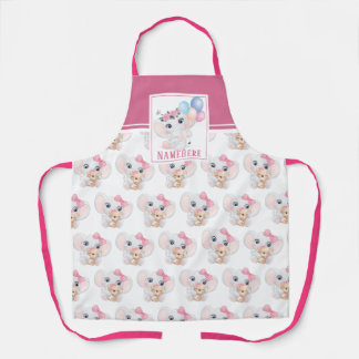 Girly Pink Elephant mit Bow und Balloon Muster Schürze