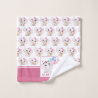 Girly Pink Elephant mit Bow und Balloon Muster Waschlappen