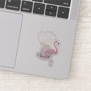 Girly Pink Flamingo, Ananas - Personalisiert Aufkleber