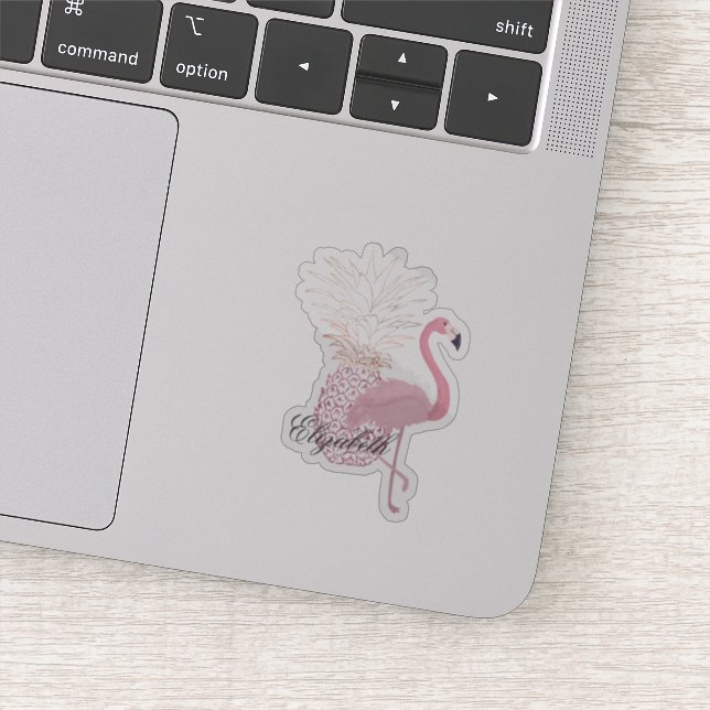 Girly Pink Flamingo, Ananas - Personalisiert Aufkleber (Detail)