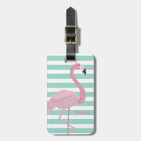 Girly Pink Flamingo auf Minze, weiße Streifen