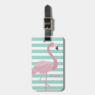 Girly Pink Flamingo auf Minze, weiße Streifen Gepäckanhänger