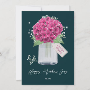 Girly Pink Floral Green Happy Mother Day Karte