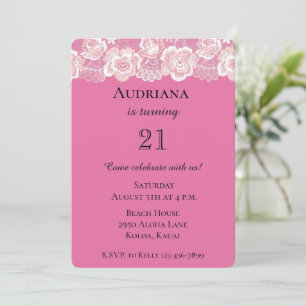 Girly Pink Floral Lace Birthday Einladung