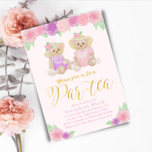 Girly Pink Floral Teddy Bären Tee Party Babydusche