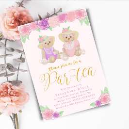 Girly Pink Floral Teddy Bären Tee Party Babydusche Einladung
