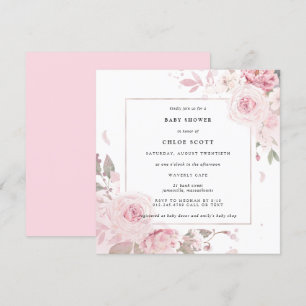 Girly Pink Floral Watercolor Babydusche Einladung