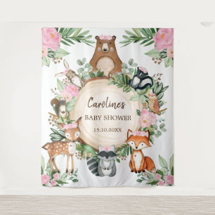 Girly Pink Floral Woodland Babydusche Hintergrund Wandteppich