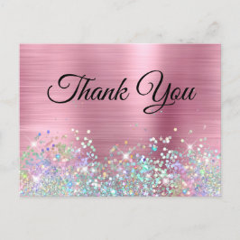 Girly Pink Foil Holo Glitzer Vielen Dank Postkarte