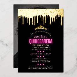 Girly Pink FOTO Birthday Quinceanera Folieneinladung
