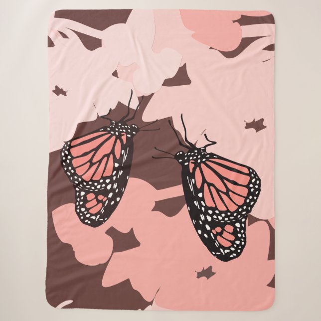Girly Pink Fütternd Monarch Butterfly Pair Sherpadecke (Vorderseite)