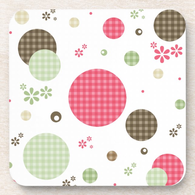 Girly Pink Gingham Pattern Circles Niedlich Daisie Getränkeuntersetzer (Vorderseite)