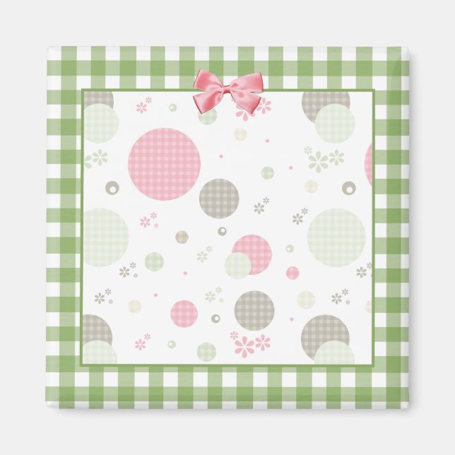 Girly Pink Gingham Pattern Circles Niedlich Daisie Magnet (Vorne)