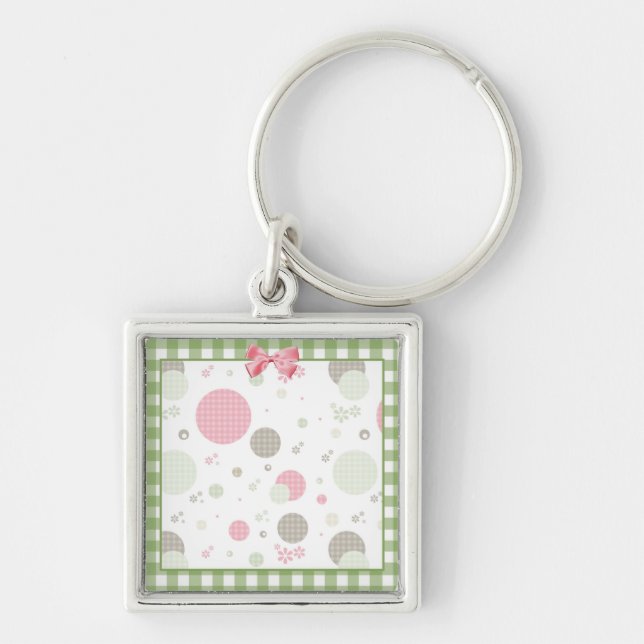 Girly Pink Gingham Pattern Circles Niedlich Daisie Schlüsselanhänger (Vorne)