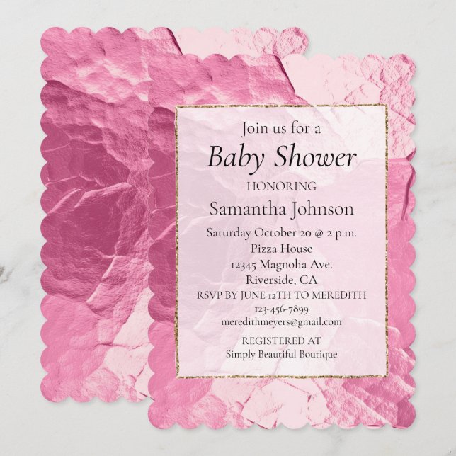 Girly Pink Glam Babydusche Einladung (Vorne/Hinten)