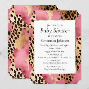 Girly Pink Glam Black Gold Leopard Einladung