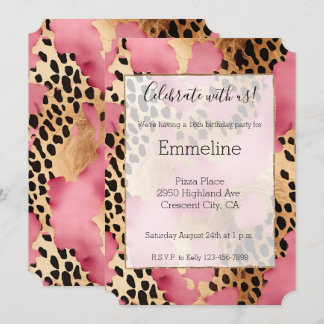 Girly Pink Glam Black Gold Leopard Einladung