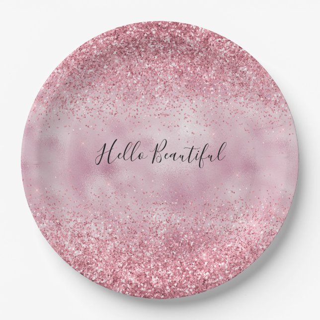Girly Pink Glam Glitzer funkeln Pappteller (Vorderseite)