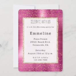 Girly Pink Glam Gold Sparkle Confetti Geburtstag Einladung