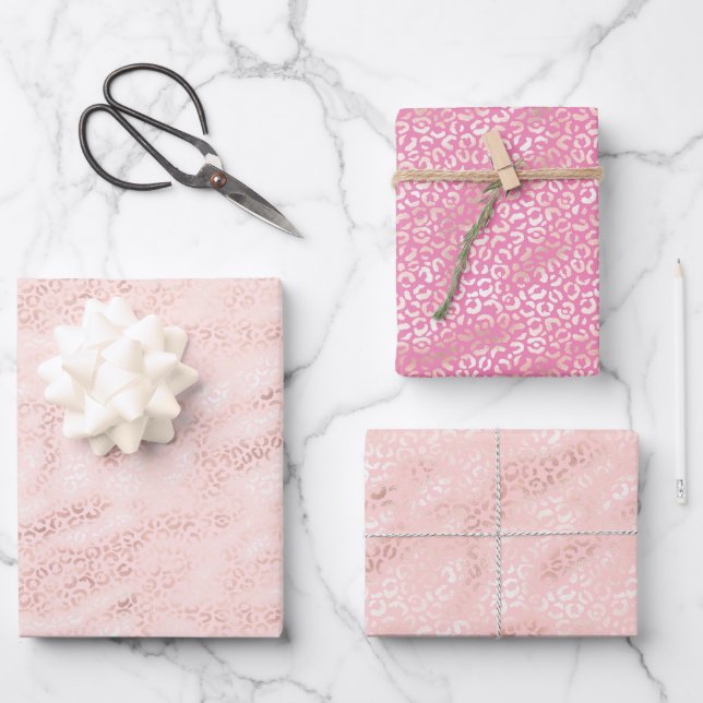 Girly Pink Glam Leopard Print Ombre Geschenkpapier Set (Vorderseite)