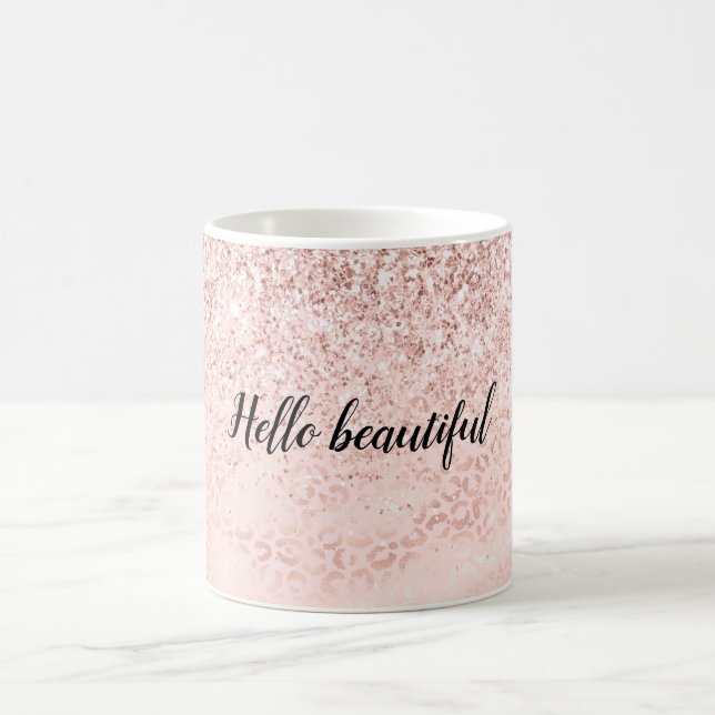 Girly Pink Glam Leopard Print Ombre Glitzer Kaffeetasse (Mittel)